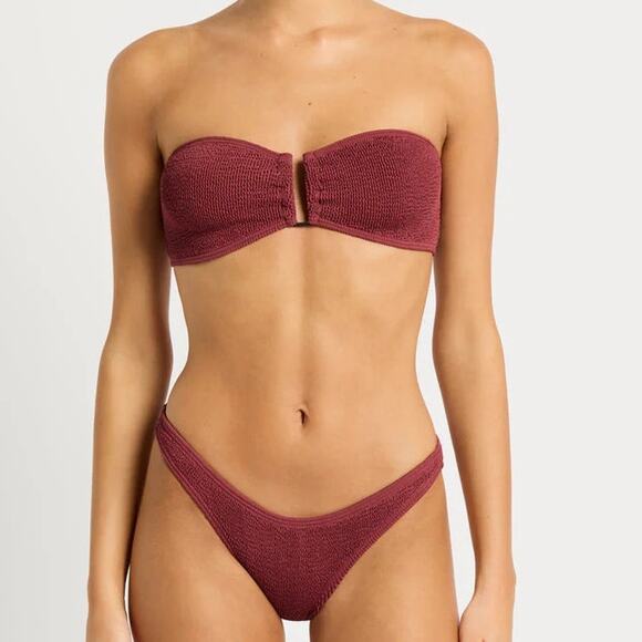 Bond Eye Australia Blake Tie Bandeau BIkini Top Sign Brief Bottoms Carmine NWT - Picture 1 of 10